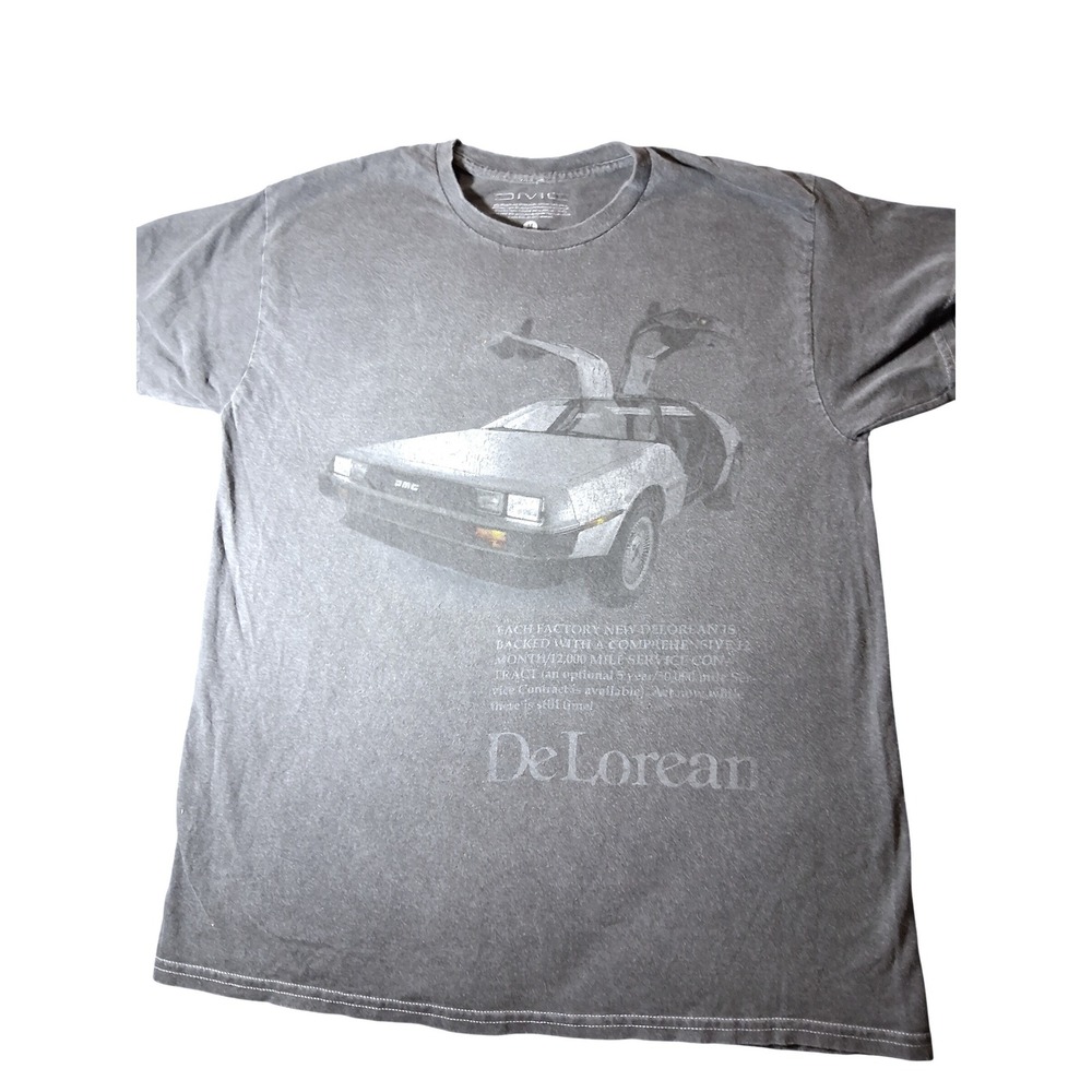 DMC DeLorean Graphic T-Shirt Mens Medium Charcoal Gray Cotton Car Tee